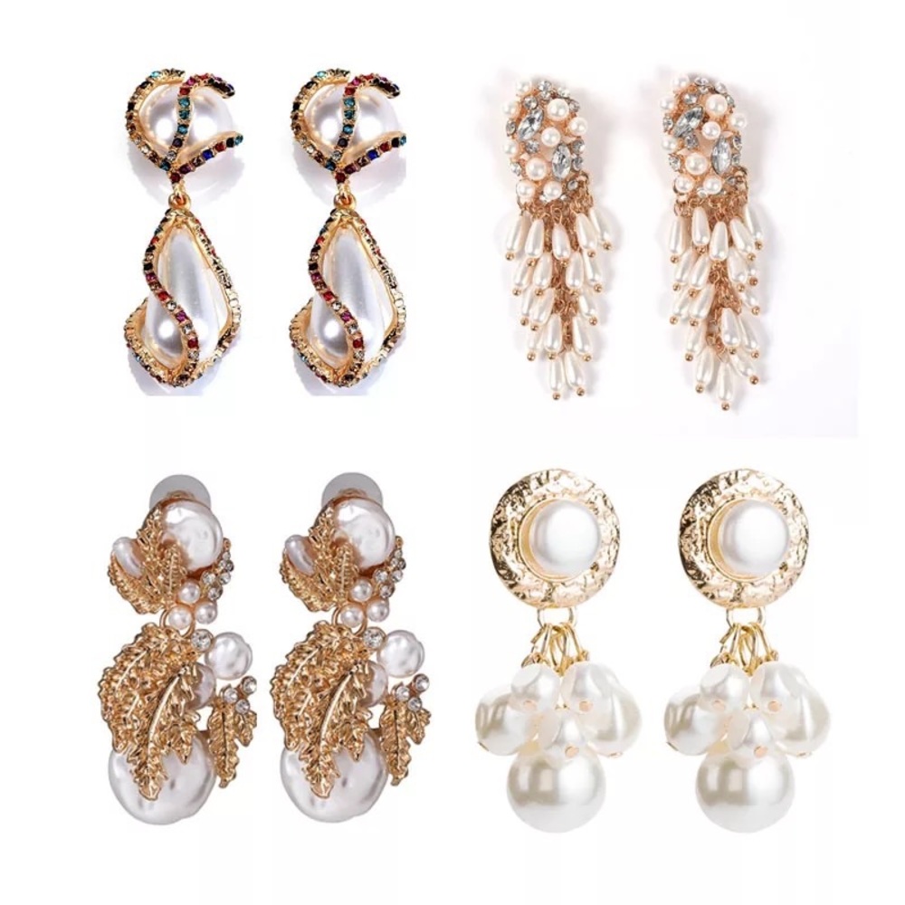 Zara Pearl Drop Leaf Gold Cocktail Trend “Pearl In A Raw” Earrings